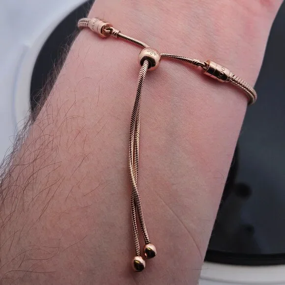 MET Pandora Rose Tone Charm Bracelet Love Padlock Entwined Hearts Beads - Picture 7 of 11